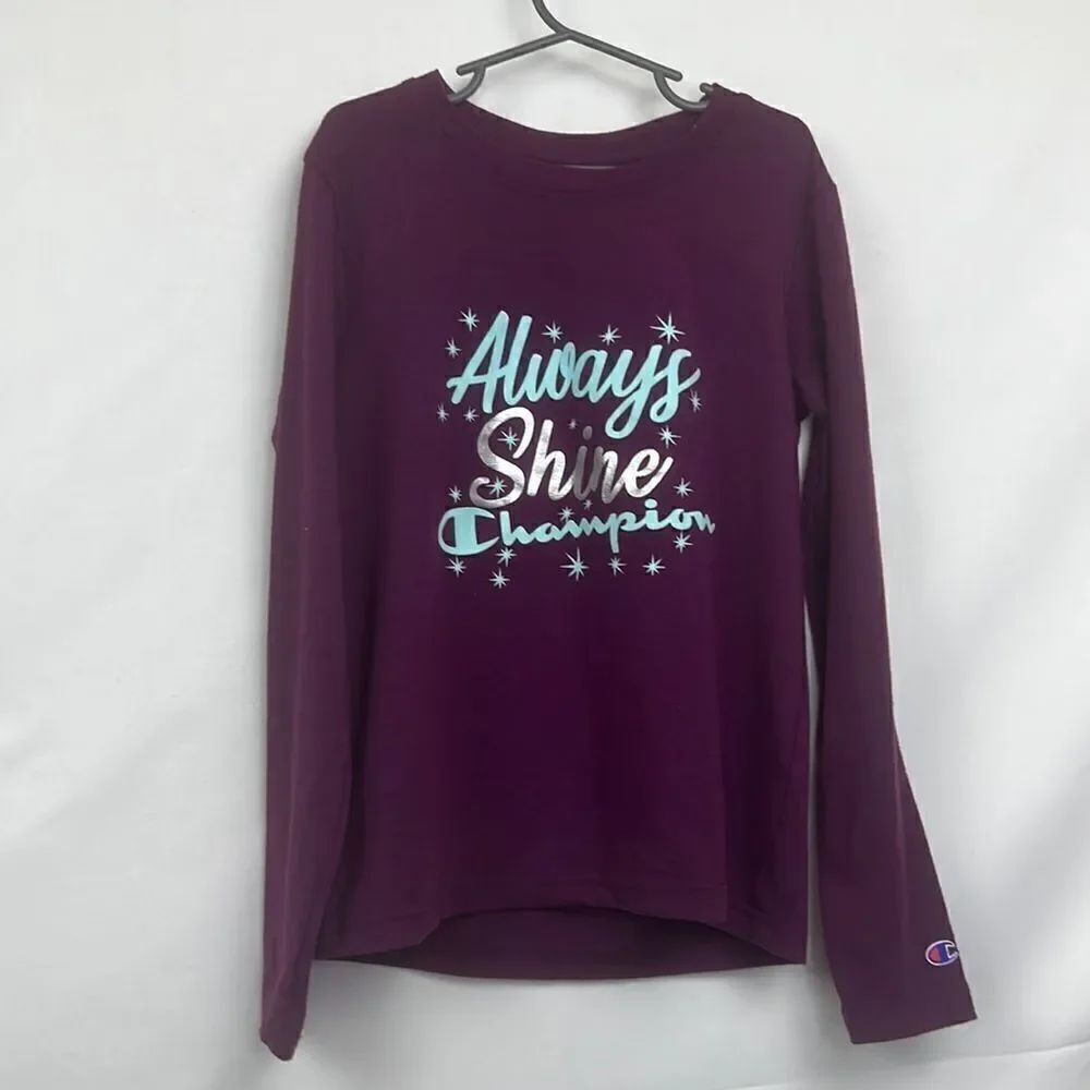 Champions purple “Always shine” Champion long sleeve tee size 7/8 EUC